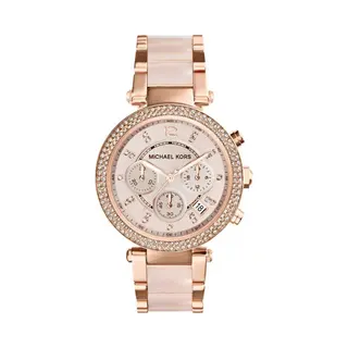 Michael Kros Michael Kors Parker MK5896 Women's Chronograph Watch – 39mm Rose Gold-Tone Steel & Blush Acetate