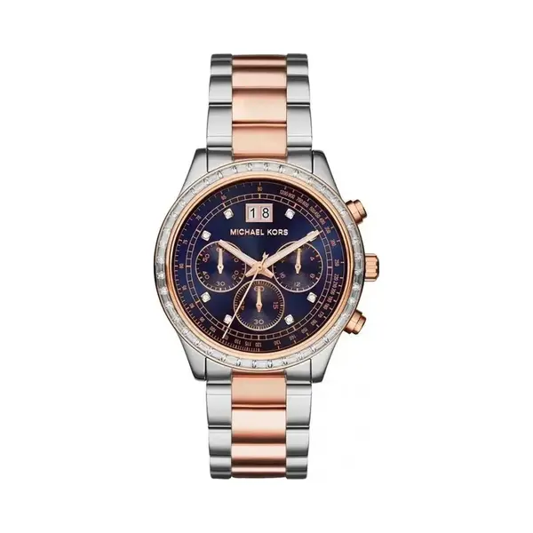Michael Kros Michael Kors Brinkley MK6205 Women's Chronograph Watch – 40mm Navy Dial Steel Bracelet thumbnail