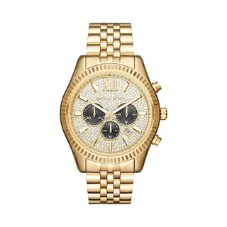Michael Kros Michael Kors Lexington MK8494 Men's Chronograph Watch – 44mm Crystal Pavé Dial Gold-Tone Steel Bracelet