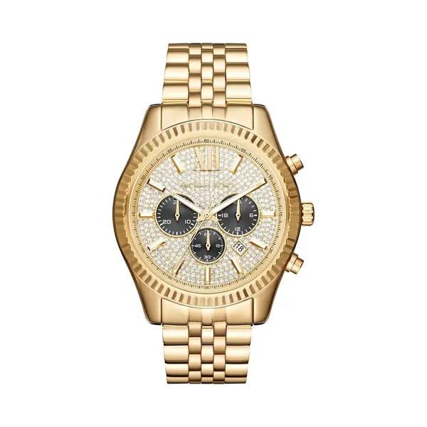 Michael Kros Michael Kors Lexington MK8494 Men's Chronograph Watch – 44mm Crystal Pavé Dial Gold-Tone Steel Bracelet thumbnail