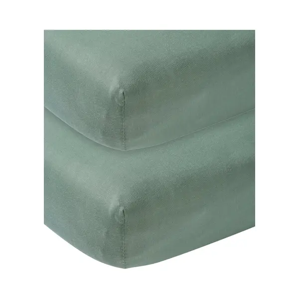 Meyco 563222 Jersey Fitted Sheet, Pack Of 2, 40 X 80/90 Cm (Cradle), Stone Green, 100% Cotton, Stone Green thumbnail