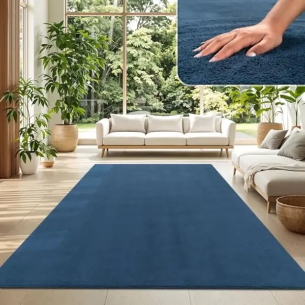 Tt Home Large Rug Short Pile Monochrome Modern Design Washable, Colour, Blue Navy, Size, 120x170 Cm thumbnail