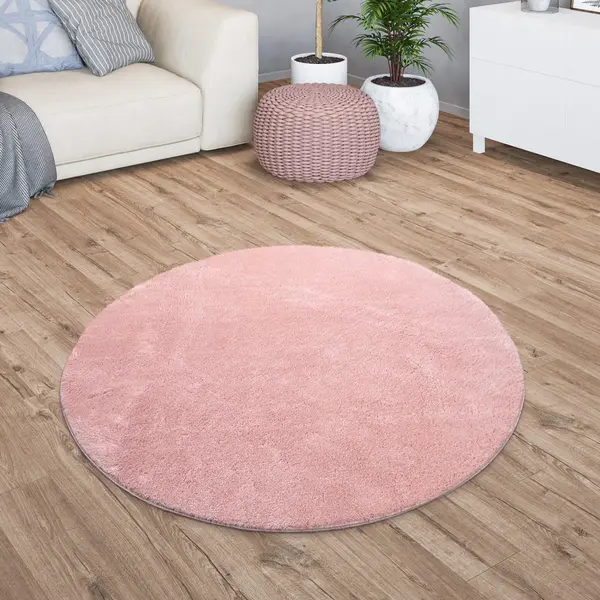 Tt Home Large Rug Short Pile Monochrome Modern Design Washable, Colour, Rose, Size, 80 Cm Round thumbnail