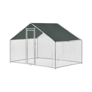 Pro.tec Hühnerstall Wels Hühnerzaun Kleintierstall Mit Sonnendach Tür Voliere Freilaufgehege Für Kleintiere 3 X 2 X 2 M Metall Drahtgeflecht