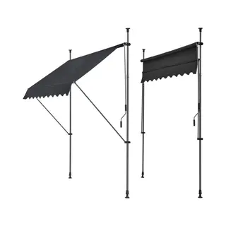 pro.tec Klem Zonwering Luifel Uitschuifbaar Antraciet Zwart 300x120 Cm