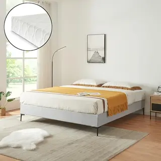 [en.casa] Elegant Tweepersoonsbed Met Koudschuimmatras Voor Volwassenen Met Lattenbodem, Stoffen Overtrek, Draagkracht 220 Kg, Multiplex Polyester,