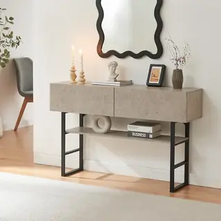 Consoletafel Varberg 120x30x75 Cm Betonkleurig Licht En Zwart [en.casa]
