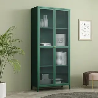 En.casa Vitrine »Säkylä« Mit 2 Türen Stahl 180 X 80 X 35 Cm Tannengrün