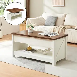 Couchtisch Kasama Mit Hebeplatte Und Stauraum 110x55x54 Cm Walnussoptik/weiß [en.casa]