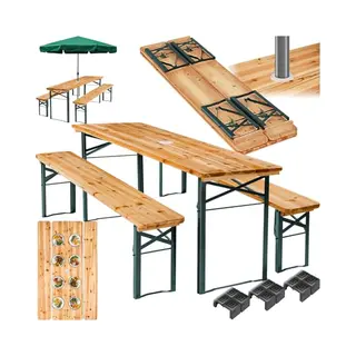 Tectake® 3 Piece Picnic Table Set With Benches, Quick Setup, Parasol Holder, Water-Repellent Wooden Surfaces, Foldable And Lightweight For Easy