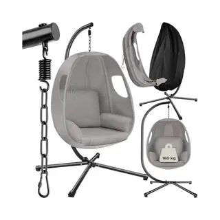 Tectake Hängesessel Schaukelstuhl Anika Mit Gestell Und Kissen 160kg, Mit Extra Dickem Sitzkissen, 360° Drehbar