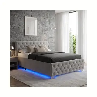 Tectake® Gestoffeerd Bed Met Lattenbodem - 120 X 200 Cm - Donkergrijs - Twijfelaar - Bedframe Met Opbergruimte En Led Strip - Inclusief