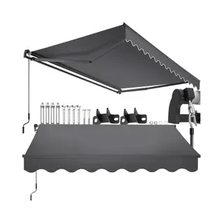 Tectake® Zonnescherm Met Knikarm - 250 X 200 Cm - Zonneluifel - Zonwering Voor Raam, Balkon, Buiten - Te Monteren Aan Muur - Water- En Uv-Bestendig -