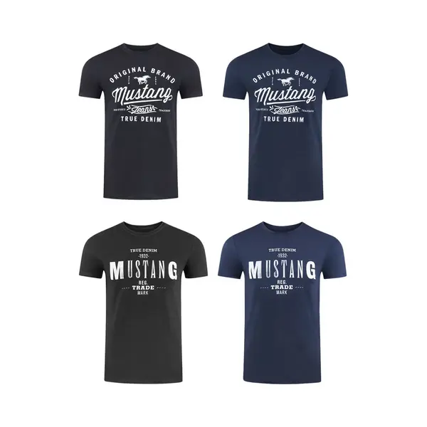Mustang Heren T-Shirt 4-pack Mustang Heren-T-shirt Regular Fit Veelkleurig 5XL Ronde Hals Volwassenen Opdruk Print Shirts thumbnail