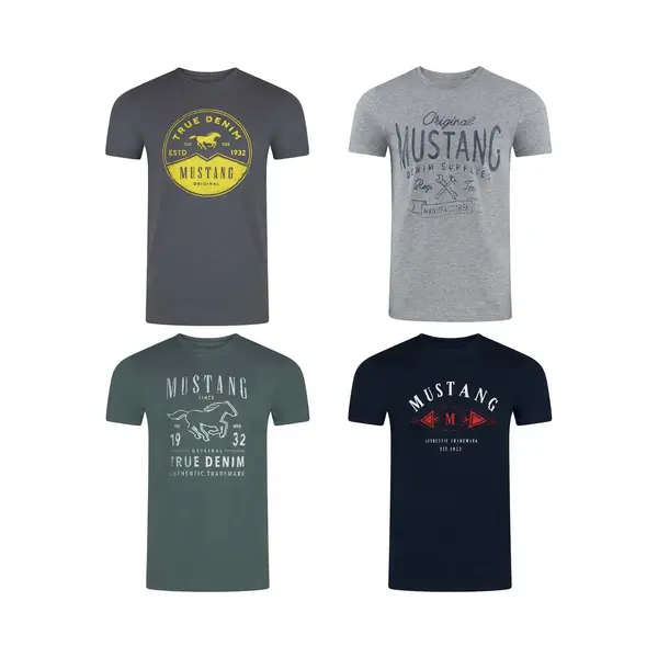 Mustang Heren T-Shirt 4-pack Mustang Heren-T-shirt Regular Fit Veelkleurig L Ronde Hals Volwassenen Opdruk Print Shirts thumbnail