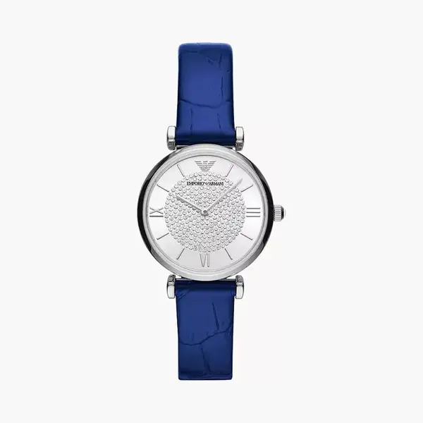 Emporio Armani Gianni T-Bar AR11344 Women's Watch – 32mm Silver Dial Navy Blue Leather Strap thumbnail