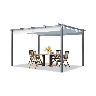 Primeyard Pergola 3x4 M Paviljoen Met Verstelbaar Dak Stalen Frame Grijs