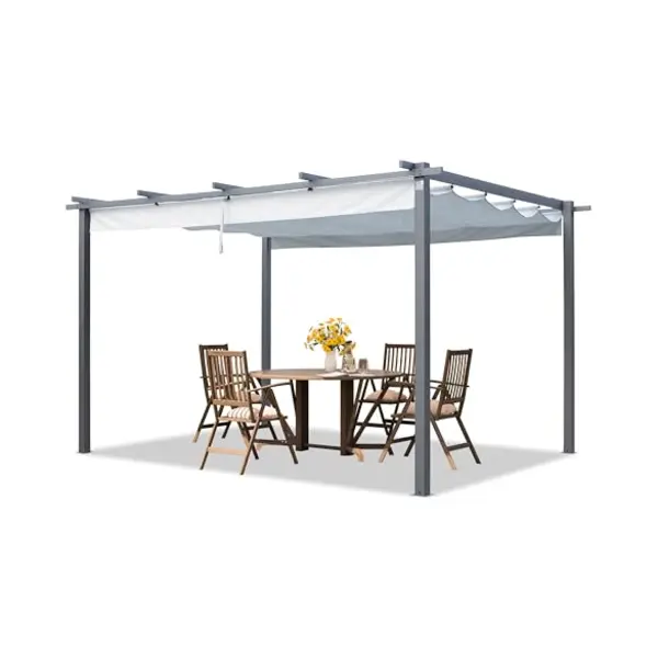 Primeyard Pergola 3x4 M Paviljoen Met Verstelbaar Dak Stalen Frame Grijs thumbnail