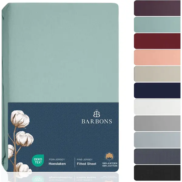 Barbons Hoeslaken 200x200 - Hoeslakens Jersey 145 G/m² - 100% Katoen - Groen thumbnail