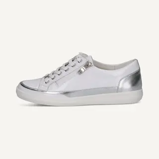 Caprice Damen Sneaker Flach Aus Leder Mit Reißverschluss, Weiß (White/Silver), 38 Eu
