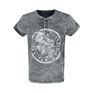 Rock Rebel By Emp Vintage-Look T-Shirt With Button Placket T-Shirt Black