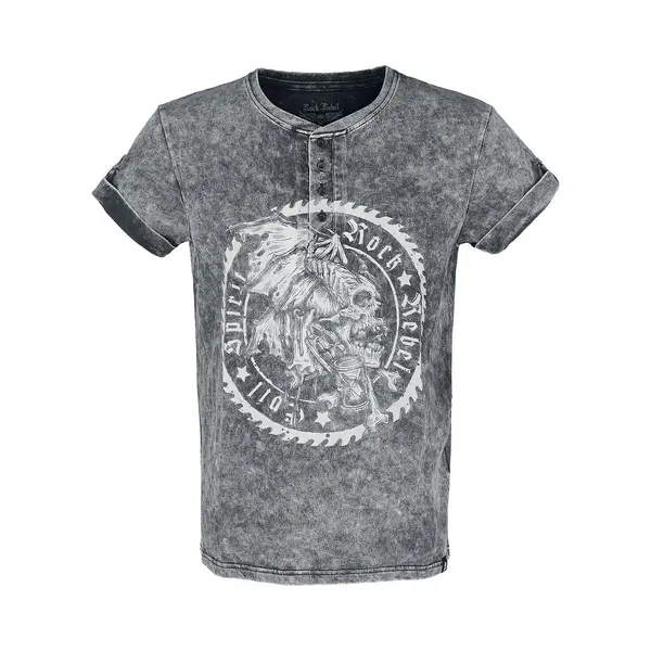 Rock Rebel By Emp Vintage-Look T-Shirt With Button Placket T-Shirt Black thumbnail
