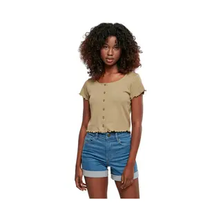 Urban Classics Damen Ladies Cropped Button Up Rib Tee Khaki, 3XL