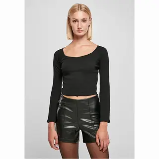 Urban Classics Ladies Short Rib Wide V-Neck Longsleeve