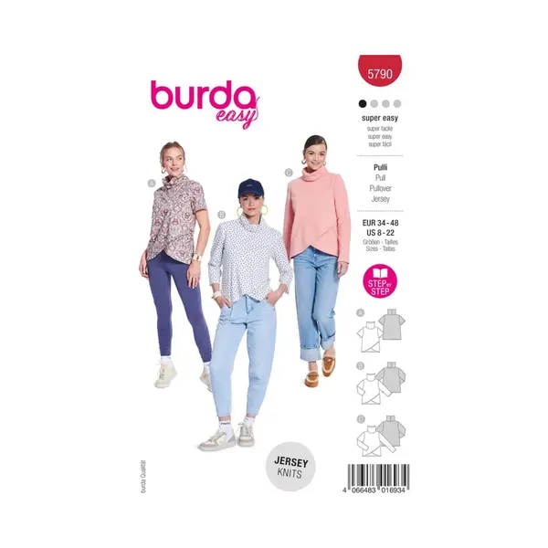 burdastyle Burda Easy Schnittmuster Damen Pulli Mit 3 Ärmellängen Gr. 34-48 thumbnail