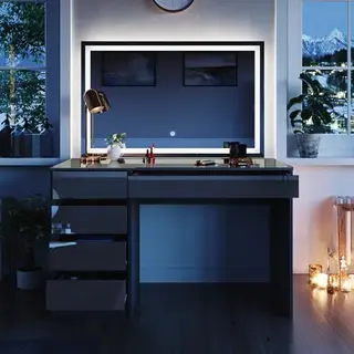 Vicco Sherry Make-uptafel Met Ledspiegel En Laden, Voor Meisjes En Dames, 120 X 55 Cm, Zwart