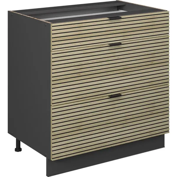 Küchenunterschrank Fame-line, Eiche Paneel, 80 Cm Mit 3 Schubladen, Ohne Arbeitsplatte Vicco thumbnail