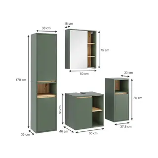 Vicco Badmöbel-Set Grün/Artisan Viola, Bestehend Aus Badspiegelschrank, Waschbeckenunterschrank, Midischrank, Hochschrank - Mehr Stauraum Ohne