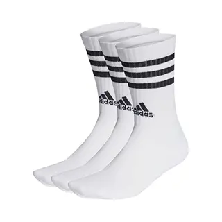 Adidas Unisex 3-Stripes Cushioned Crew Socks 3 Pairs, White / Black, 6.5-8