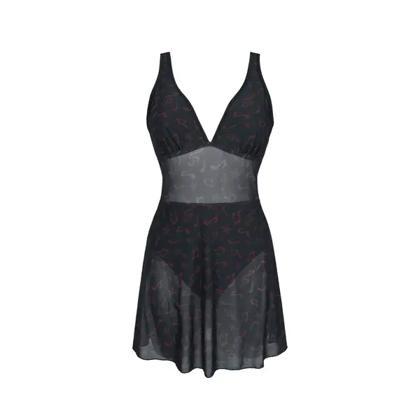 Full Volume By Emp Bathing Suit With Mesh Dress Swimsuit Black Dark Red thumbnail