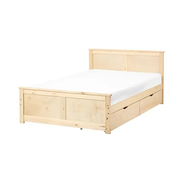 Beliani Scandinavian Eu Small Double Wooden Bed Frame Pine Wood Birch Wood Mdf With 2 Drawers 4ft Natural Dauphin thumbnail