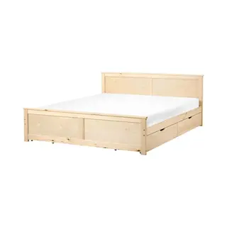 Beliani Scandinavian Eu Super King Wooden Bed Frame Pine Wood Birch Wood Mdf With 2 Drawers 6ft Natural Dauphin