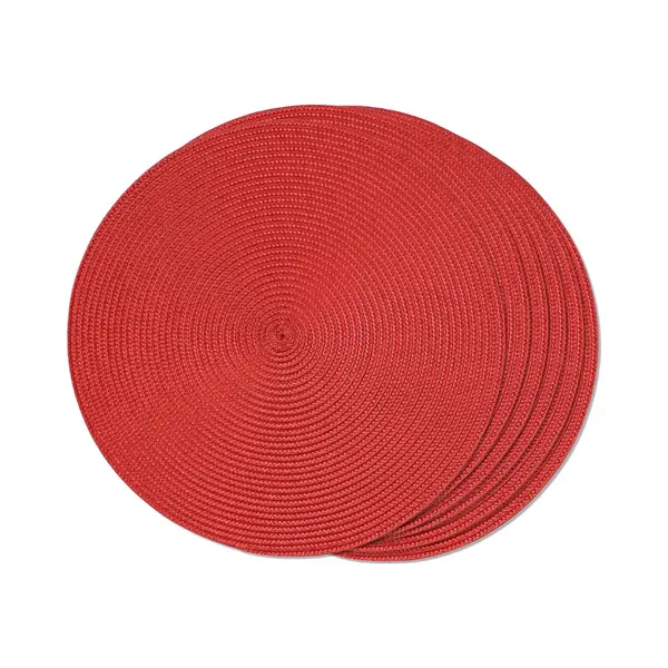 Set Van 6 Ronde Geweven Placemats - Tafelmatten -wasbaar - Antislip - 15" - Rood thumbnail
