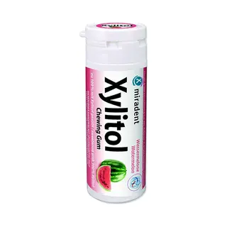 Miradent Xylitol Zahnpflegekaugummi Wassermelone Dose 30 Stück (1 X 30 G) | Fruchtiger Geschmack | Zuckerfrei | Vegan | Kariespräventiv| Für