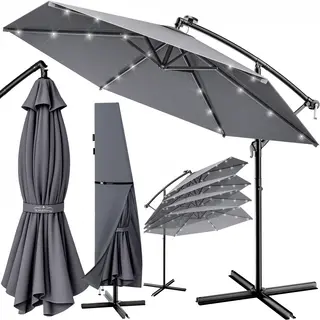Kingsleeve® Parasol 3m/3.5m Aluminium Cantilever Garden Parasol With Led Solar Lights, Cover, Uv Spf 80+ 300cm Sun Umbrella For Garden Tiltable,