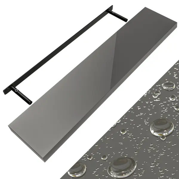 Casaria® Floating Shelf High-Gloss Grey 110 Cm thumbnail