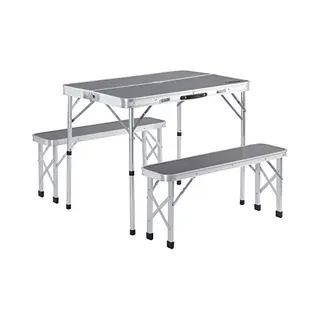 Casaria® Camping Table & Bench Set 3Pcs Grey Aluminium