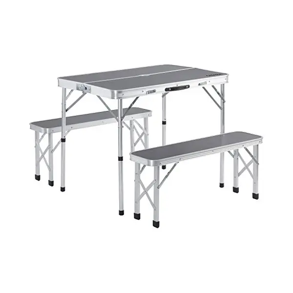 Casaria® Camping Table & Bench Set 3Pcs Grey Aluminium thumbnail