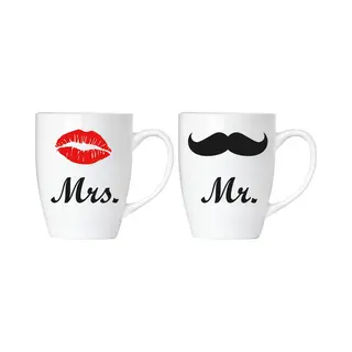Brubaker Mr. & Mrs. Mokken Set - Keramische Koffiekopjes - 2 Koffiebekers 300 Ml - Koffiemokken - Huwelijkscadeau Met Wenskaart En Geschenkverpakking