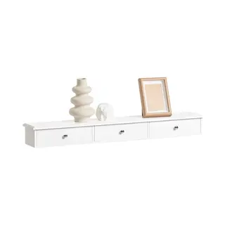 SoBuy FRG43-L-W Wandplank Met 3 Lades – Zwevend Wandrek, Halmeubel & Wandkast – Moderne Muurplank – Wit, 90x15x10cm