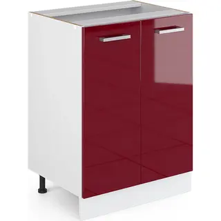 Vicco Küchenunterschrank R-Line, Rot Hochglanz, 60 Cm, Ap Marmor, Zur Freien Kombination Innerhalb Modularer Küchensysteme