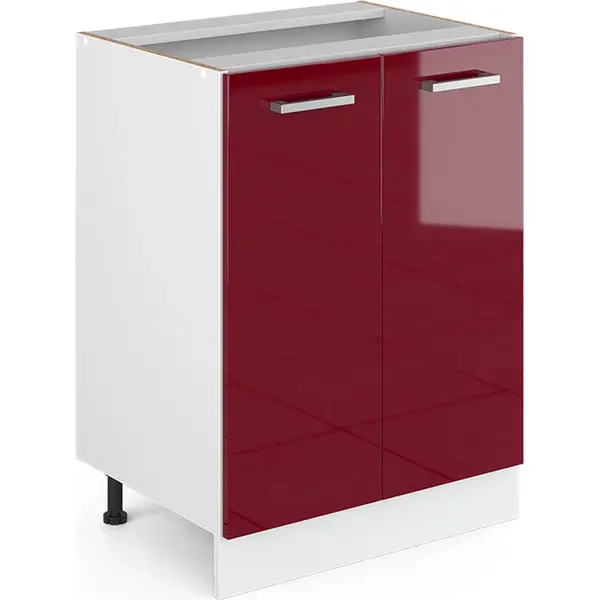 Vicco Küchenunterschrank R-Line, Rot Hochglanz, 60 Cm, Ap Marmor, Zur Freien Kombination Innerhalb Modularer Küchensysteme thumbnail