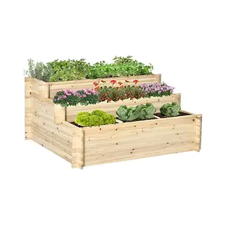 Outsunny Verhoogde Plantenbak - Van Dennenhout - Natuur Hout