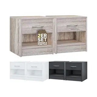 Casaria® Nachttisch 2er Set Mit Schublade & Ablagefach Holz Eiche 41x39x28 Cm, Nachtschrank Schlafzimmer Bett Nachtkästchen, Moderne Kommode,