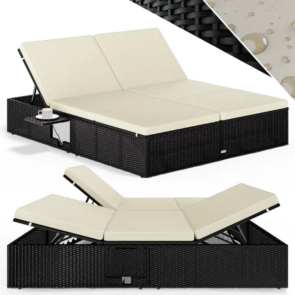 Casaria Ligbed - Tweepersoons Polyrattan 200x160cm Verstelbaar - Zwart thumbnail