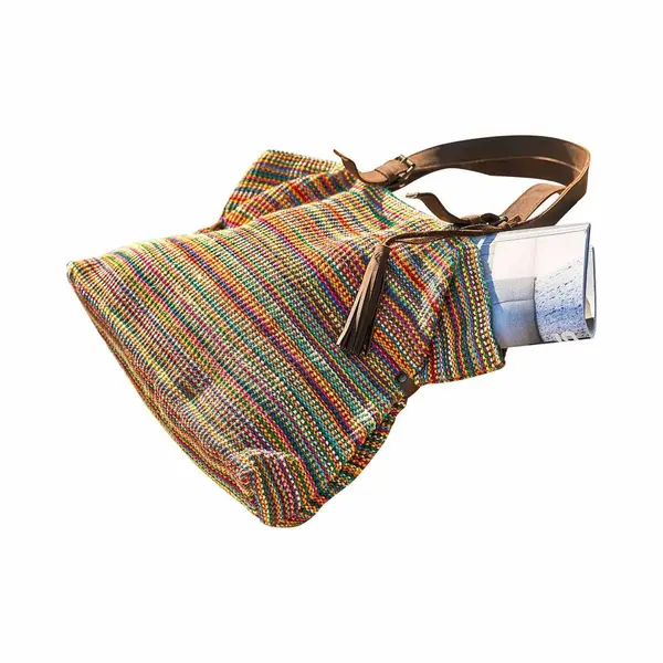 Loberon Tasche Gillian, Fröhlicher Boho-Charakter, Urlaubs-Stimmung, Henkeltasche, Modisches Accessoire, Jute, Baumwolle, Rindsleder, Bunt thumbnail